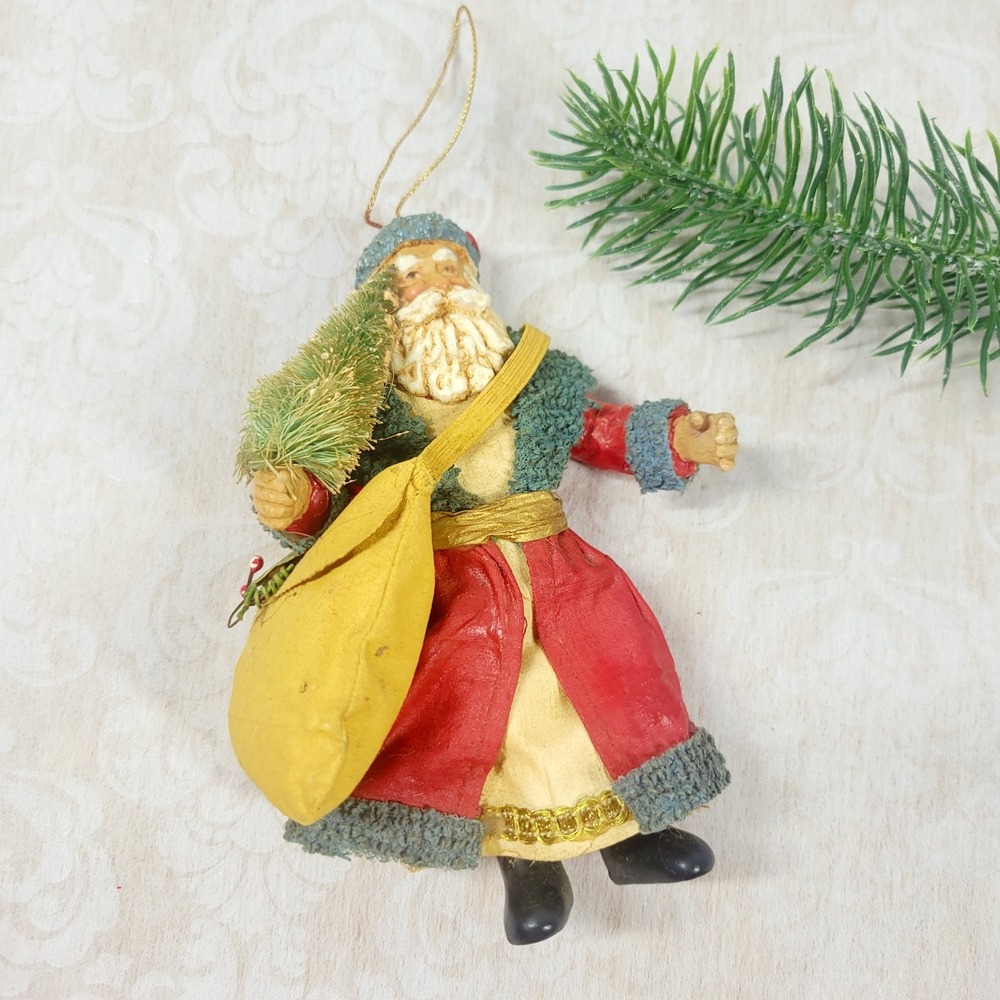 Kurt S Adler Paper Mache And Resin Primitive Santa Christmas Ornament Taiwan